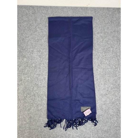Christian Dior Other - Christian Dior Cashmaire Scarf Navy‎ Blue Solid Acrylic Fringe Mens RN 15200